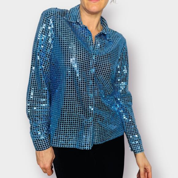 90s Necessary Objects Blue‎ Sparkle Top - Picture 5 of 7